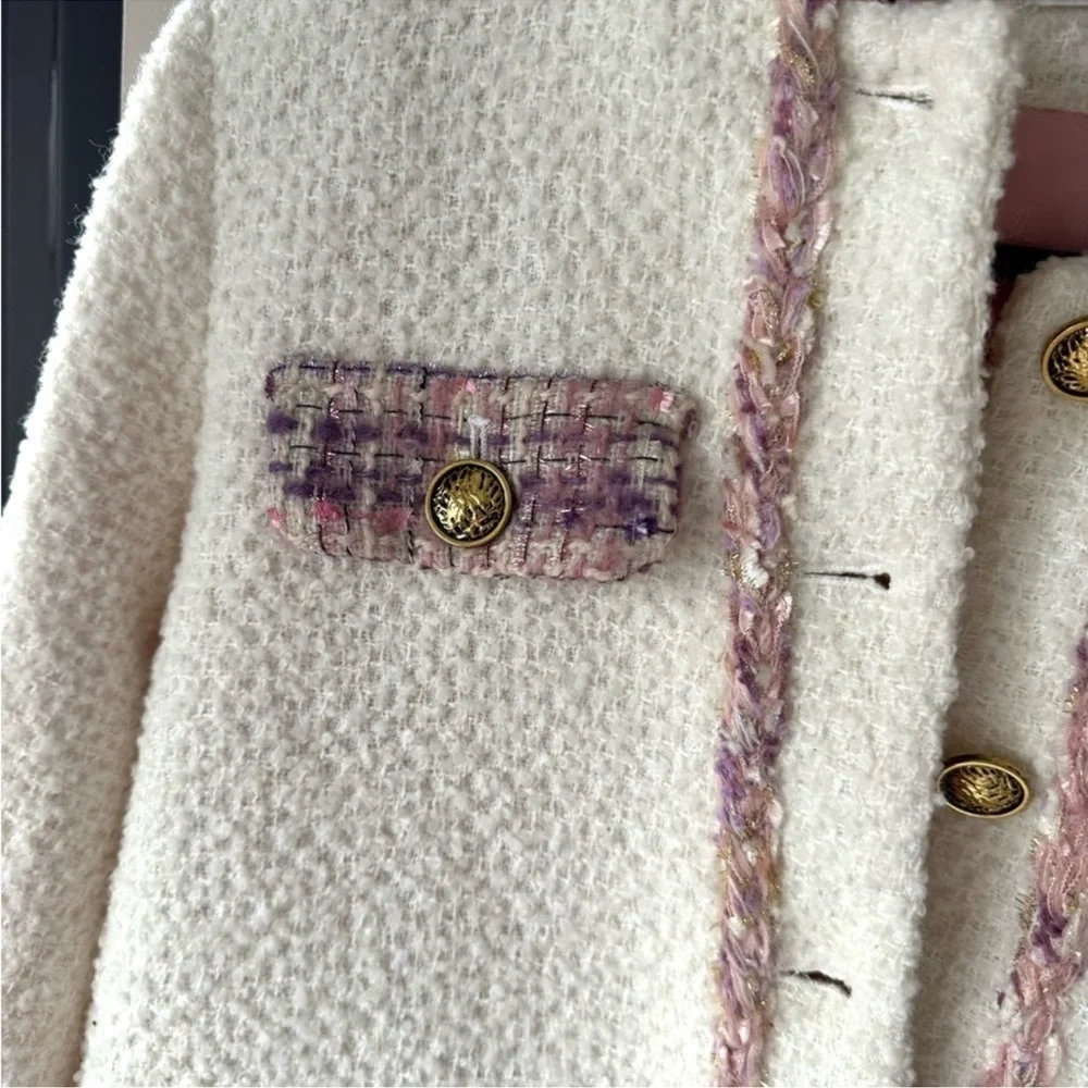 Celine White Tweed Jacket with Purple/Pink Accents - Picture 4 of 10